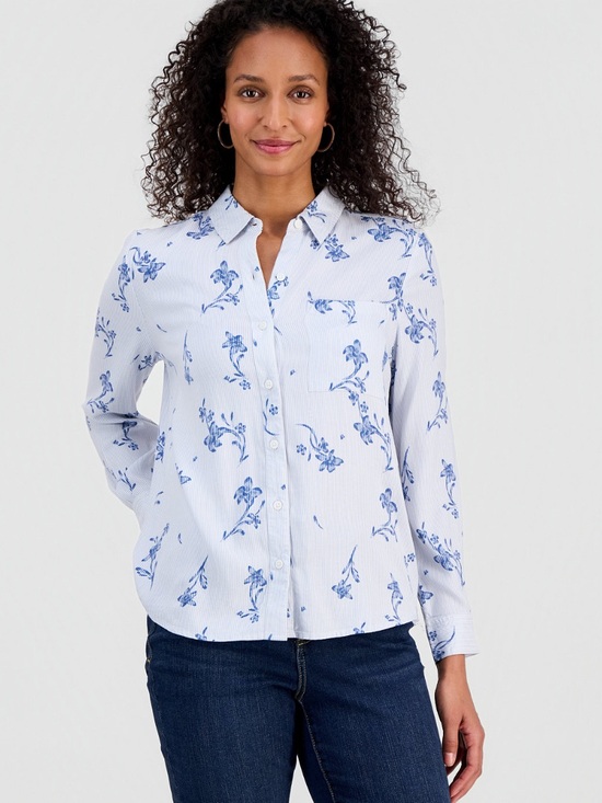 Style & Co. Tops - Preppy Blue Stripe & Floral Button-Down Shirt for Women NWT
